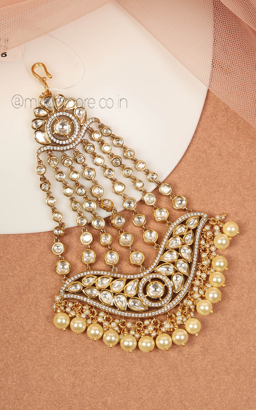 Traditional Gold Polish Kundan Passa Side Jhoomer For Weddings