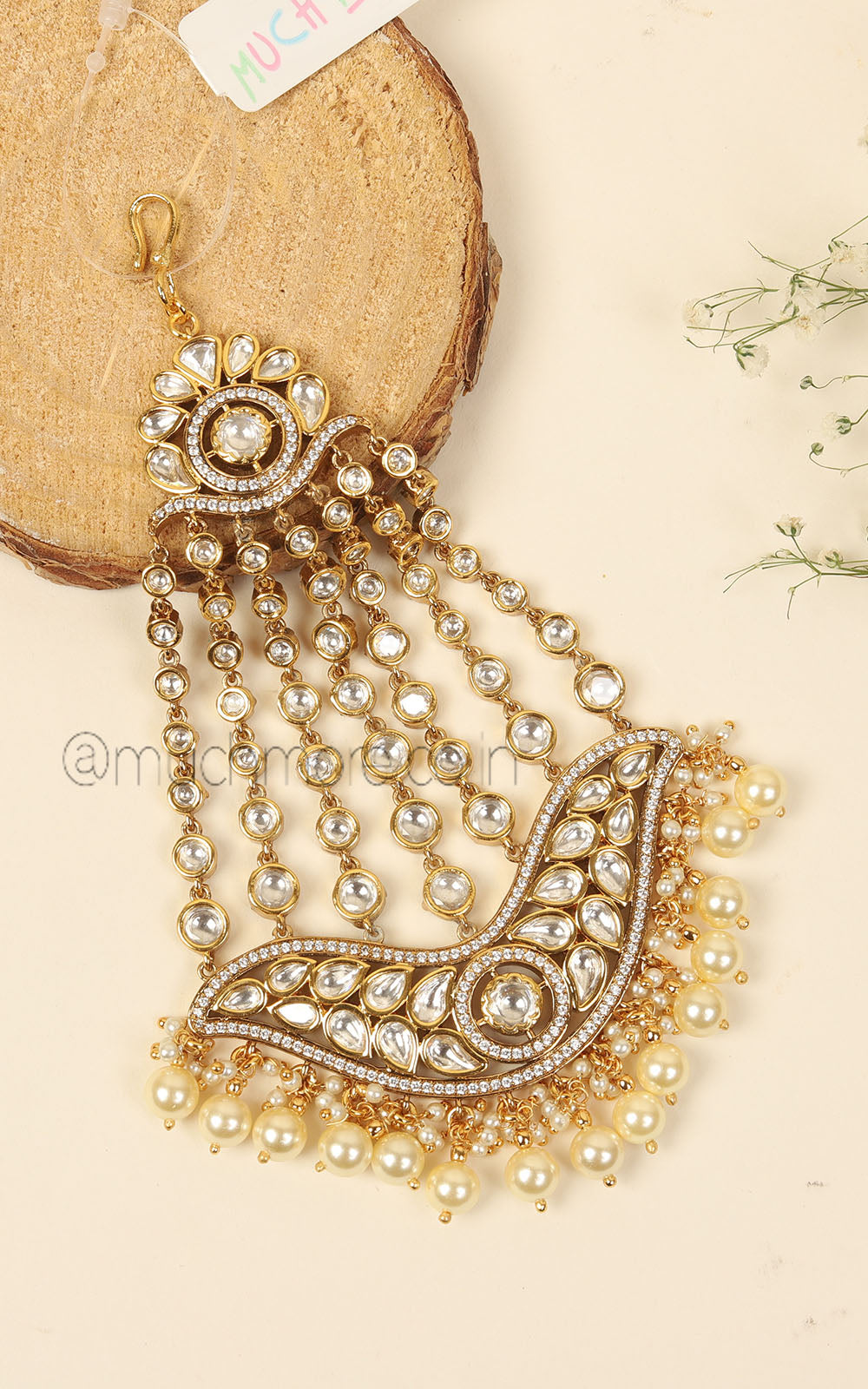 Traditional Gold Polish Kundan Passa Side Jhoomer For Weddings