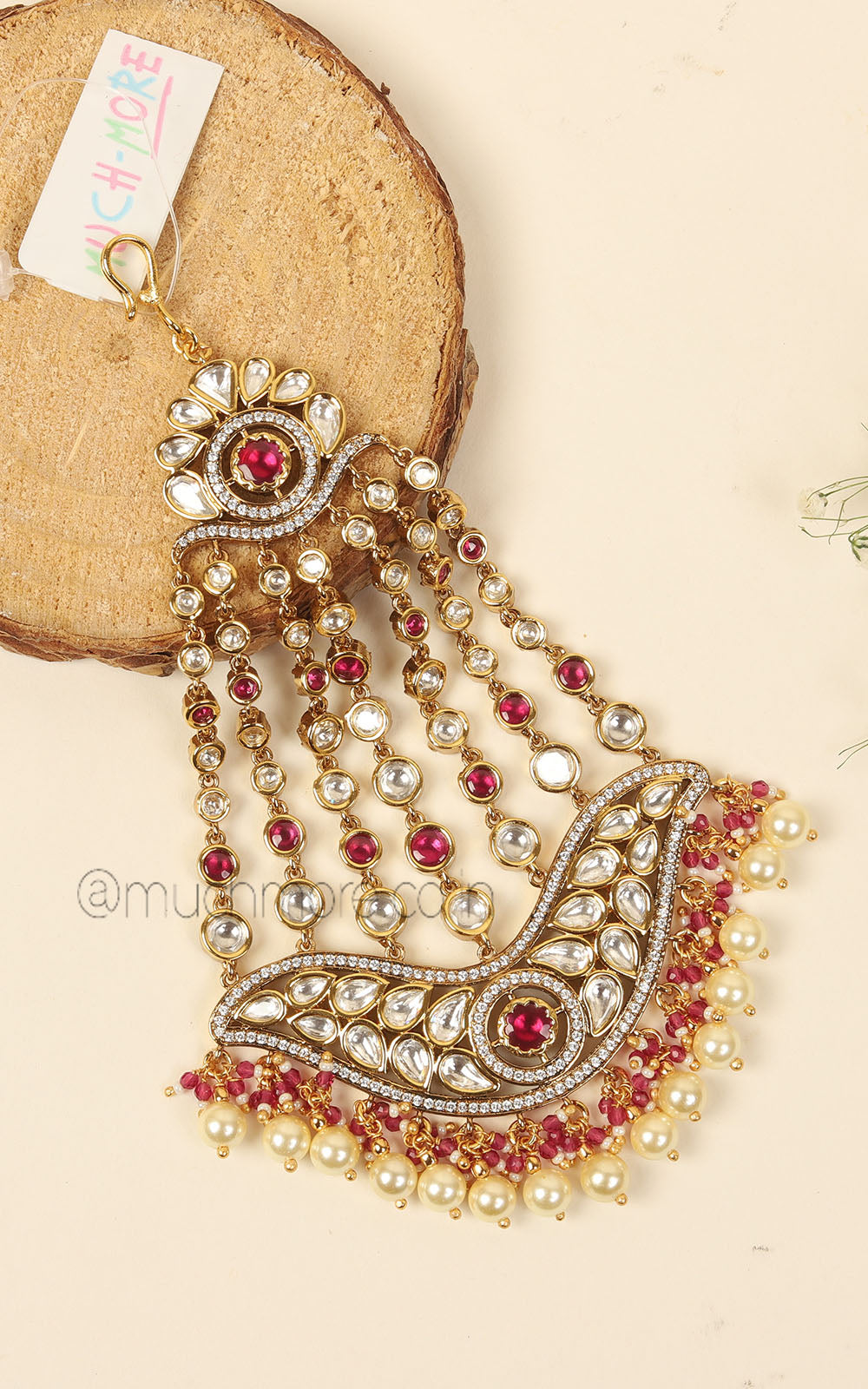 Designer Ruby Kundan Pearl Side Passa Brides & Festive Wear