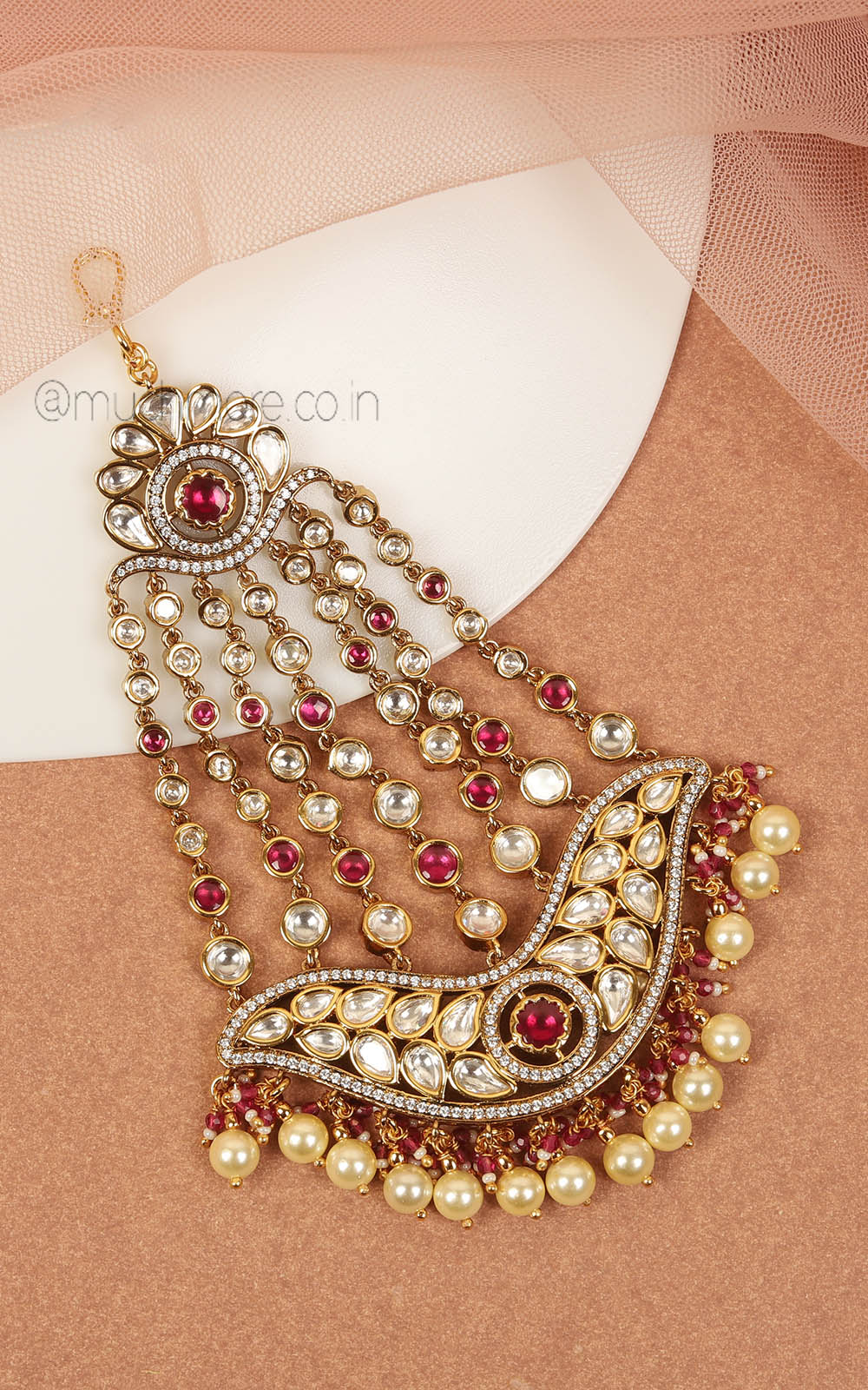 Designer Ruby Kundan Pearl Side Passa Brides & Festive Wear