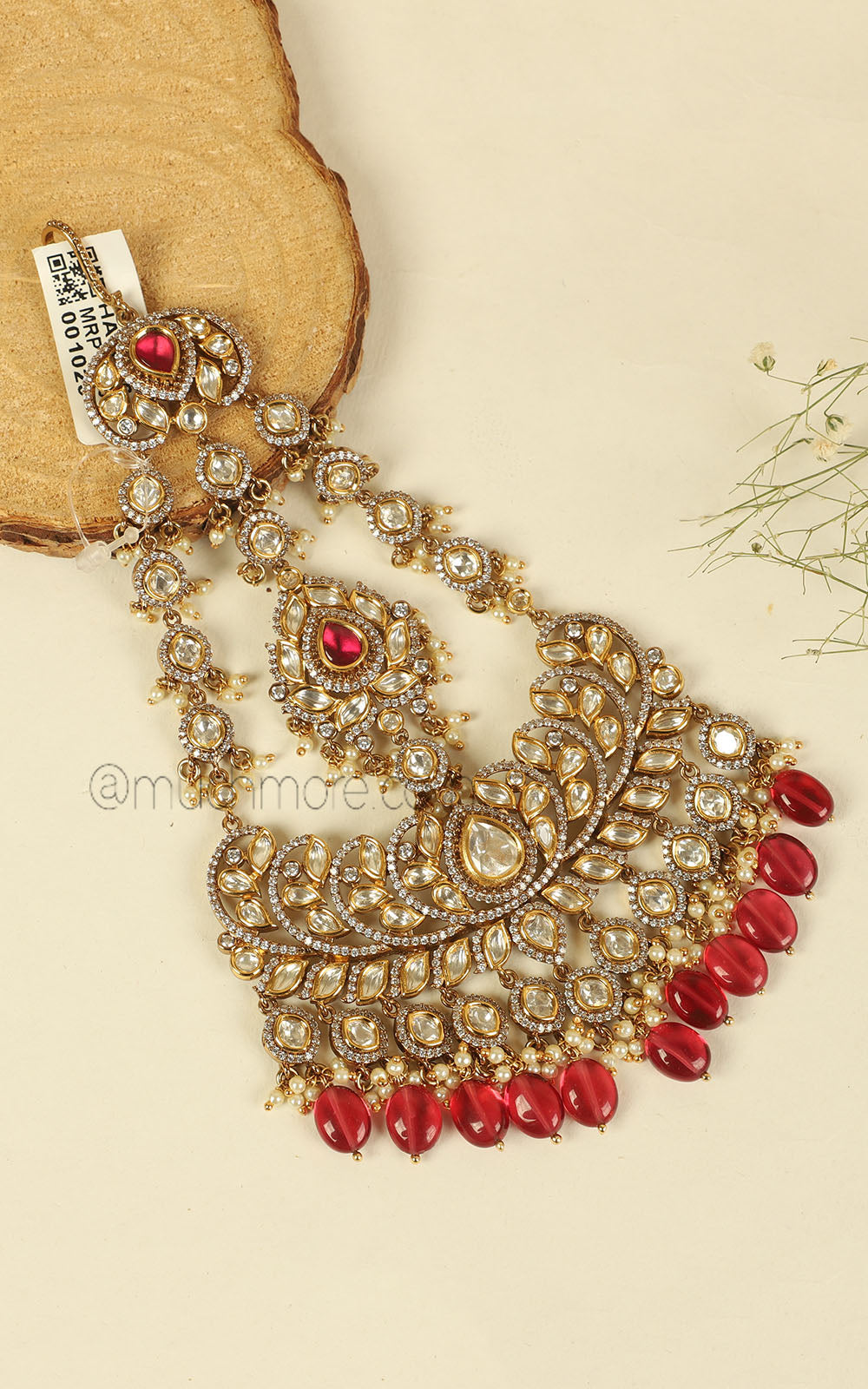 Lotus Flower Inspried Ruby Droplet Kundan Gold Polish Paasa Jhoomer