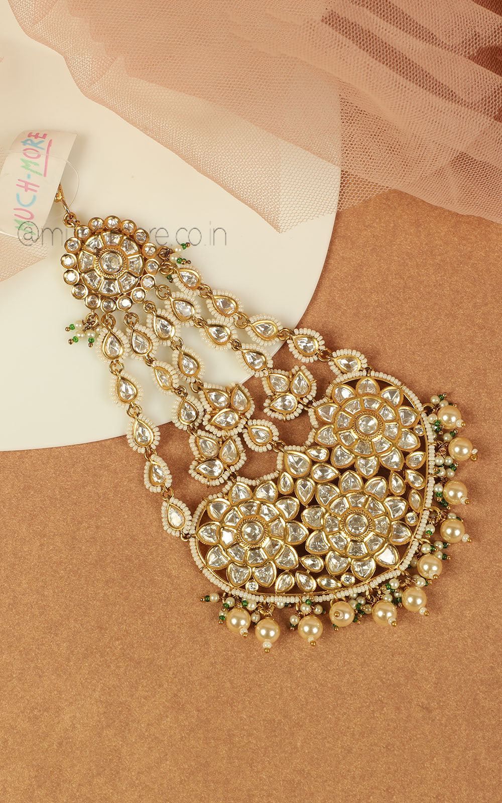Gold Polish Kundan With Pearl Over Size Passa Jhoomer