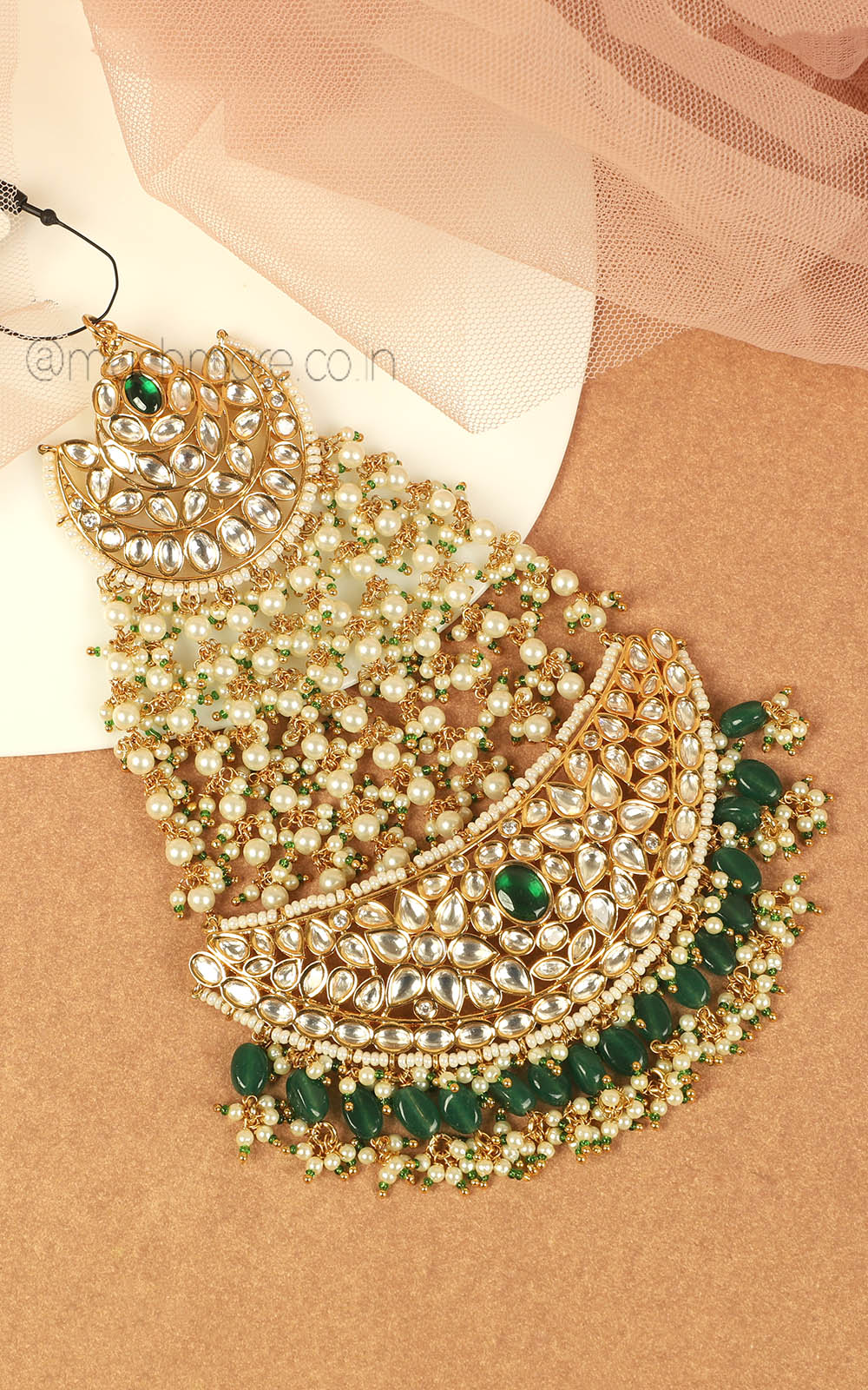Emerald Green beads Pearl With Kundan Pakistani Style Jhoomer