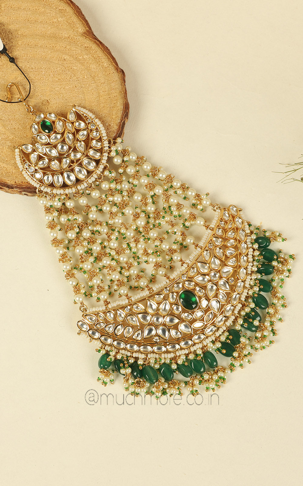 Emerald Green beads Pearl With Kundan Pakistani Style Jhoomer