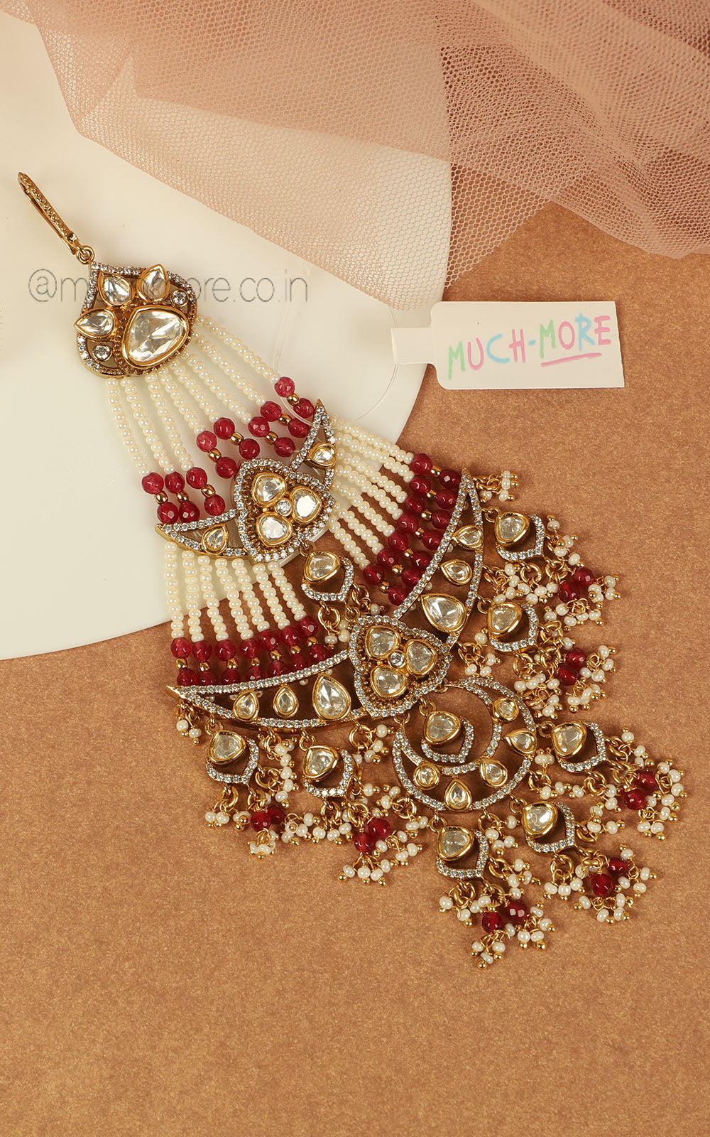 Pearl Ruby Passa Jhoomer With Kundan Work For Bride To be