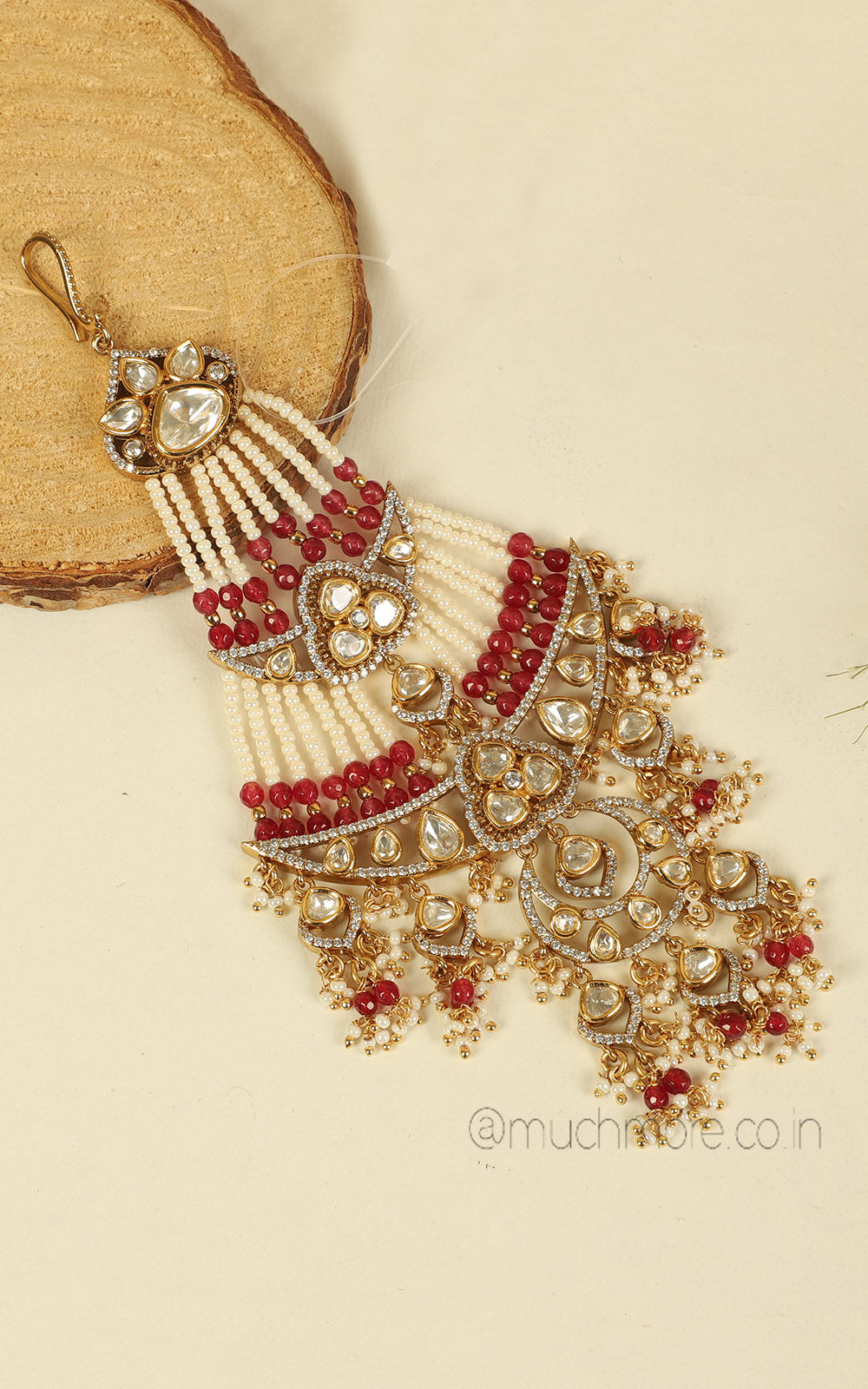 Pearl Ruby Passa Jhoomer With Kundan Work For Bride To be