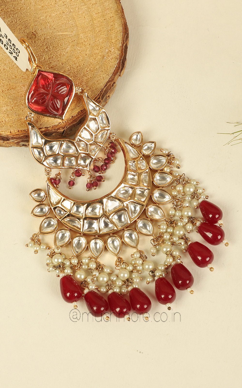Ruby Drop Kundan With Gold Polish Crescent Moon Passa Jhoomer