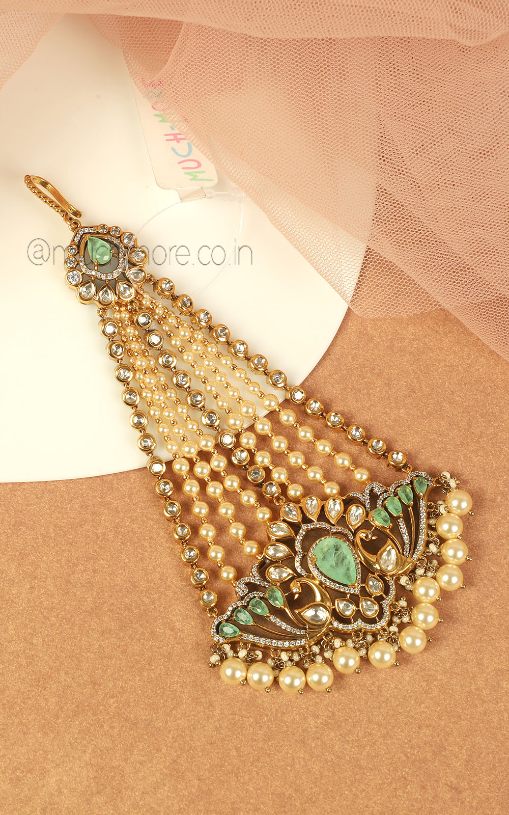 Peacock Mint Green Kundan With Pearl Side Passa Jhoomer