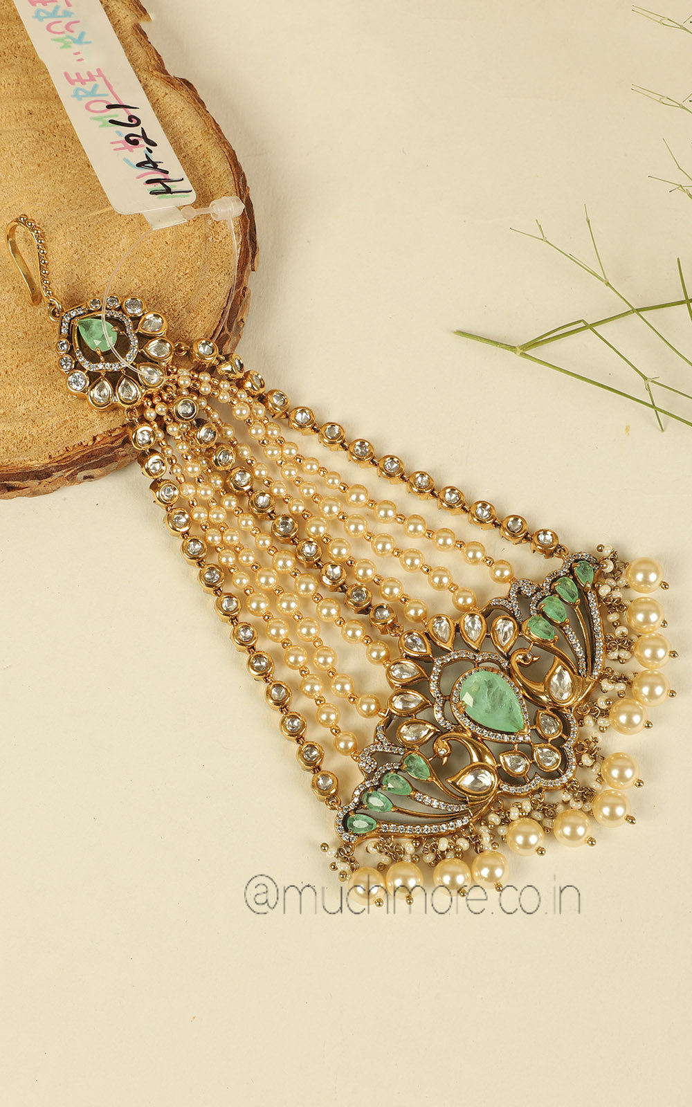 Peacock Mint Green Kundan With Pearl Side Passa Jhoomer