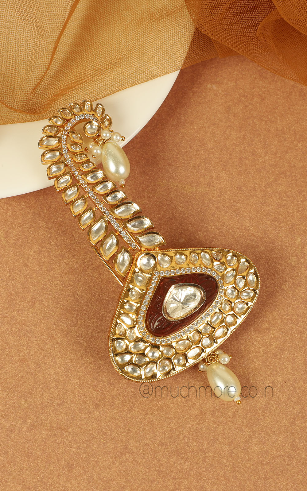 Uncut Kundan And Gold Polish Kalgi For Groom