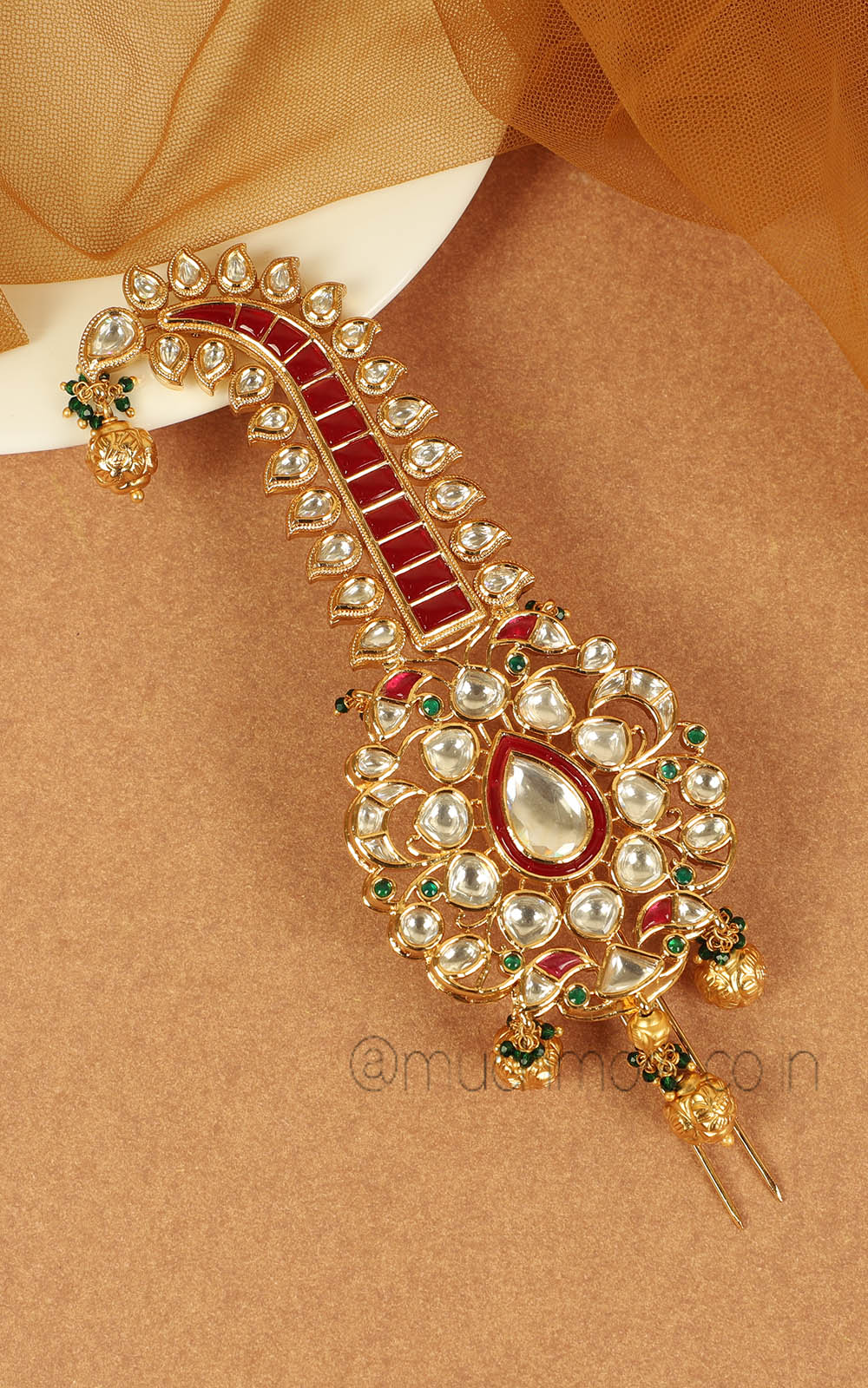 Ruby Green Kundan Designer Kalgi Form Groom Safa/ Pagri