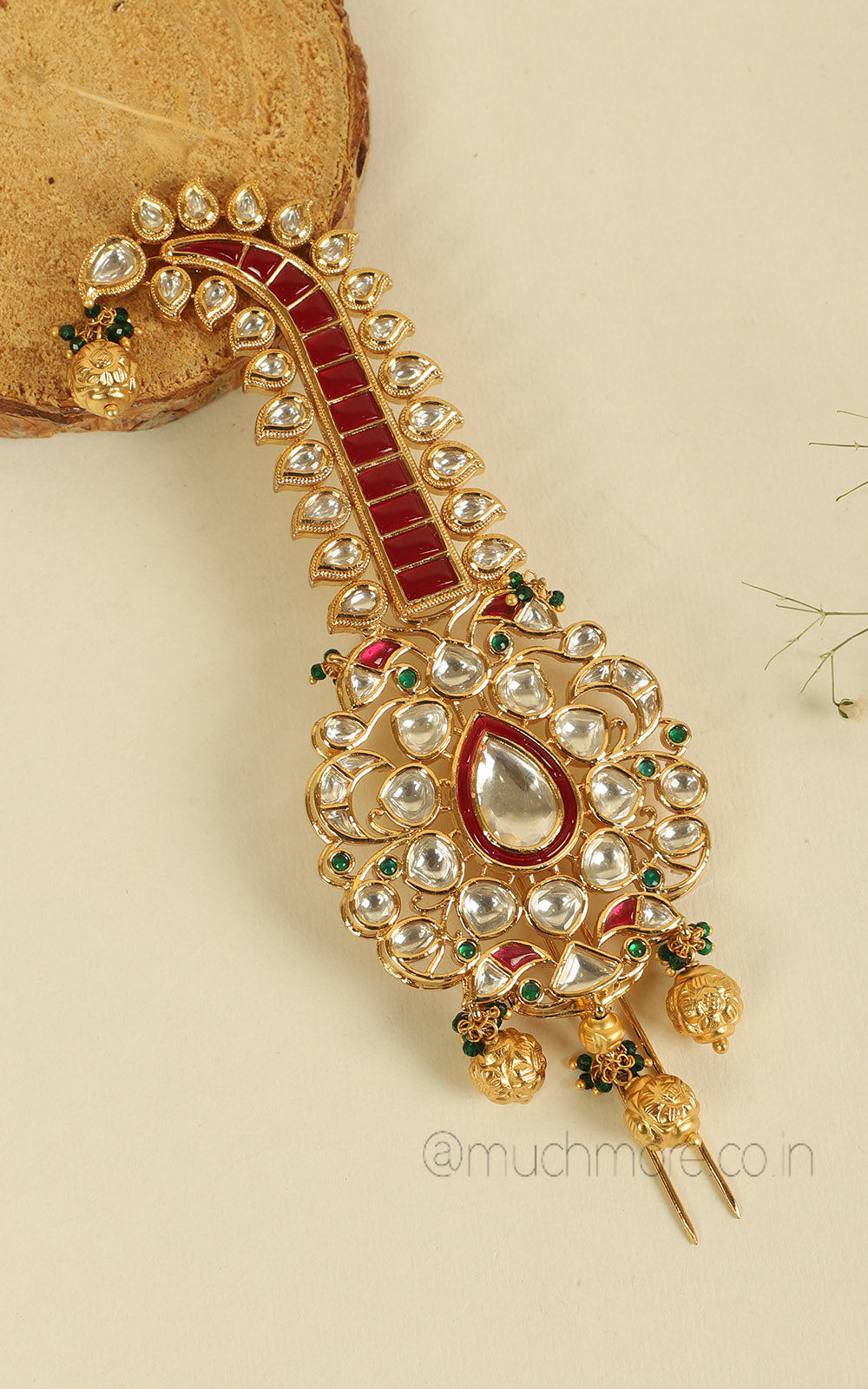 Ruby Green Kundan Designer Kalgi Form Groom Safa/ Pagri