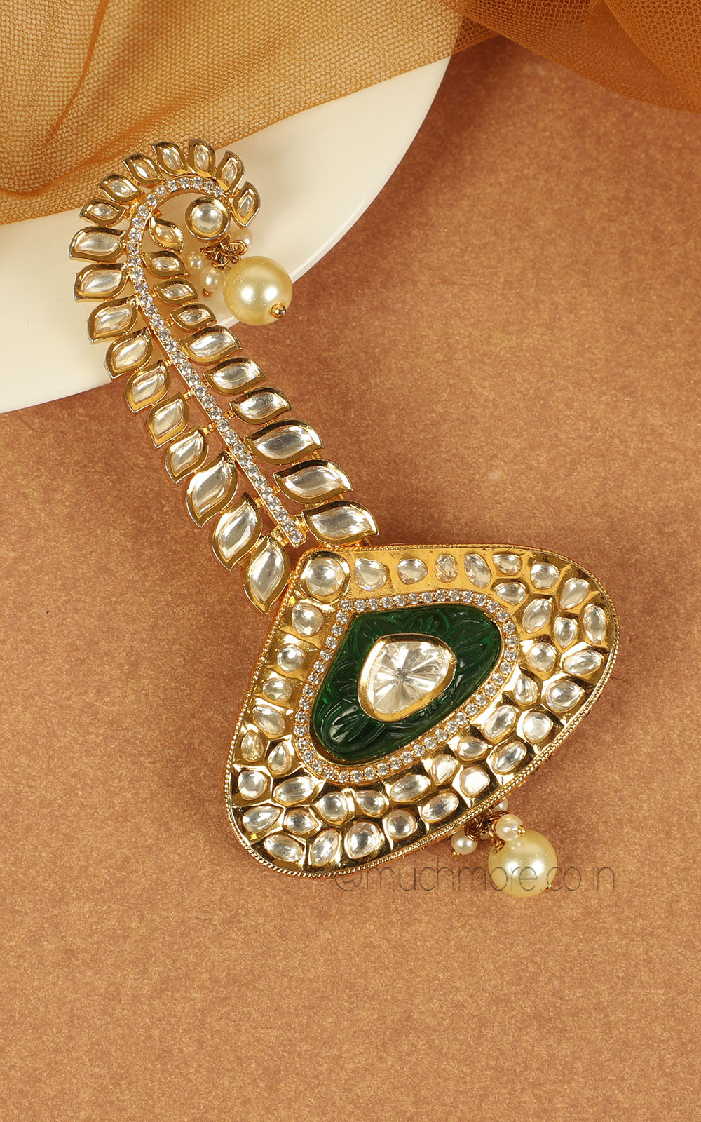 Uncut Kundan Emerald Green Kalgi For Groom's Wedding