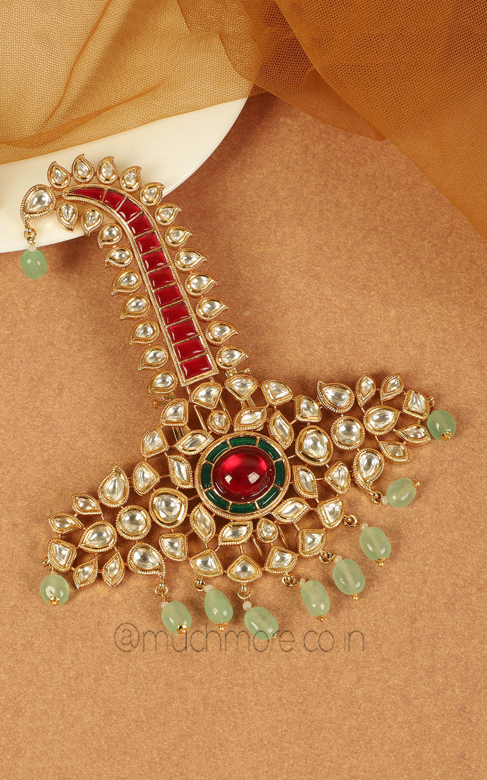 Ruby Green Designer Kundan Kalgi For Groom Accessory