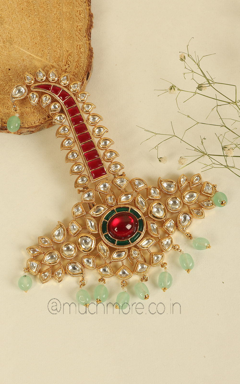 Ruby Green Designer Kundan Kalgi For Groom Accessory