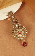 Gold Polish Kundan Diamond Kalgi With Ruby Droplet