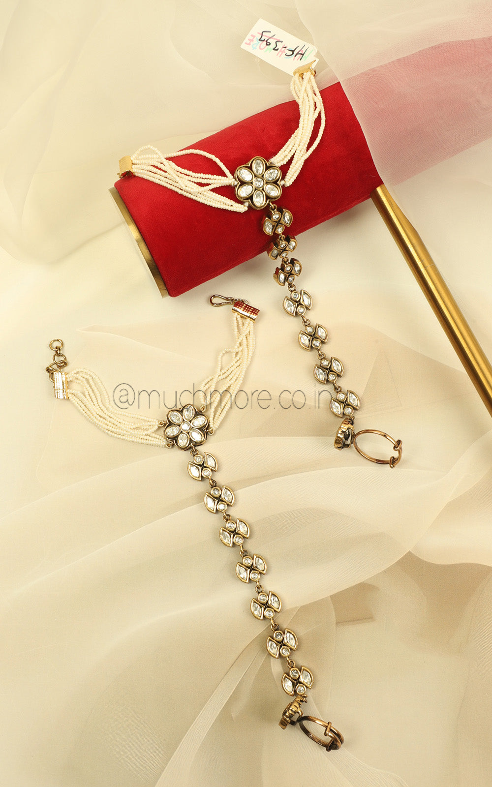 Antique Polish Kundan Pearl Hathphool For Brides