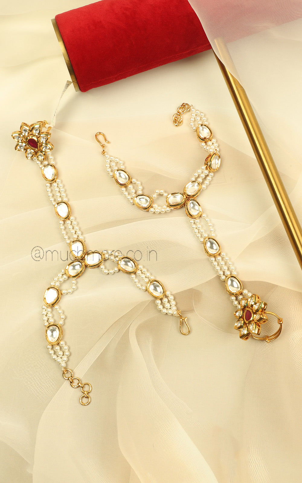 Kundan And Pearl Ruby Hathphool For Brides To Be