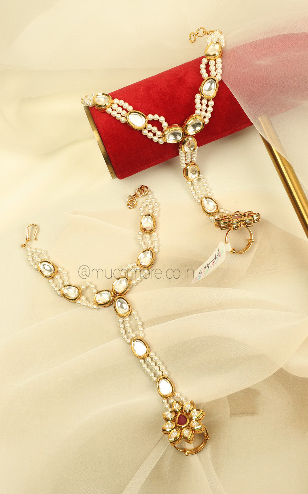 Kundan And Pearl Ruby Hathphool For Brides To Be