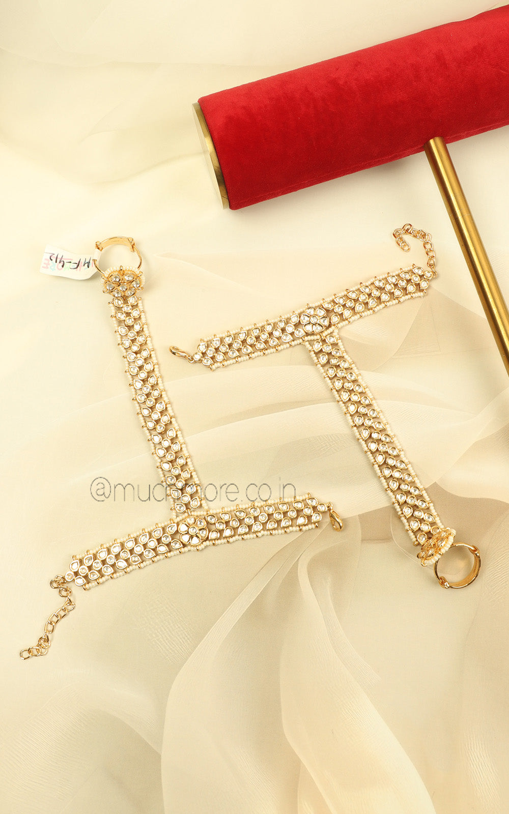 Kundan With Pearl Beaded Designer Hathphool Ring Bracelet
