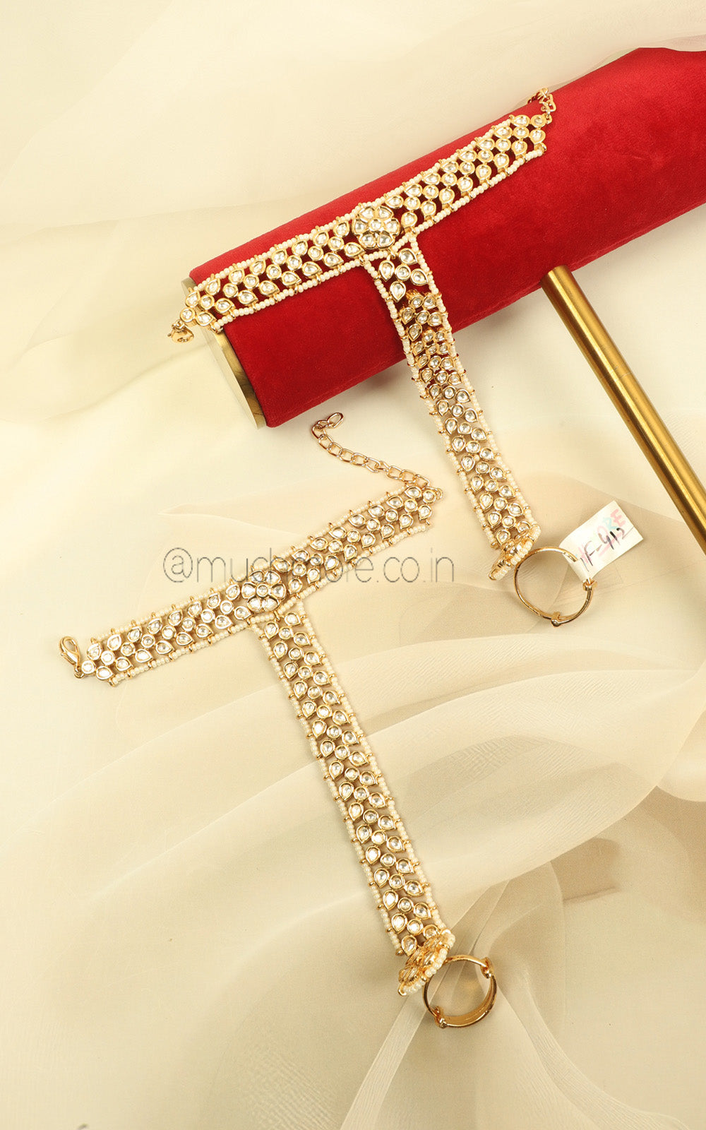 Kundan With Pearl Beaded Designer Hathphool Ring Bracelet