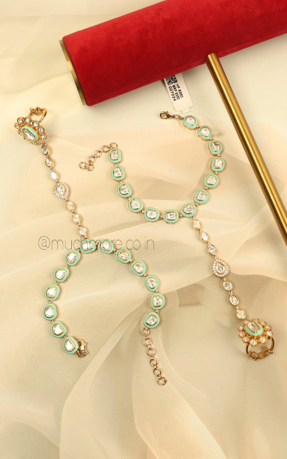 Mint Green Meenakari Sleek Hathphool For Bride To Be