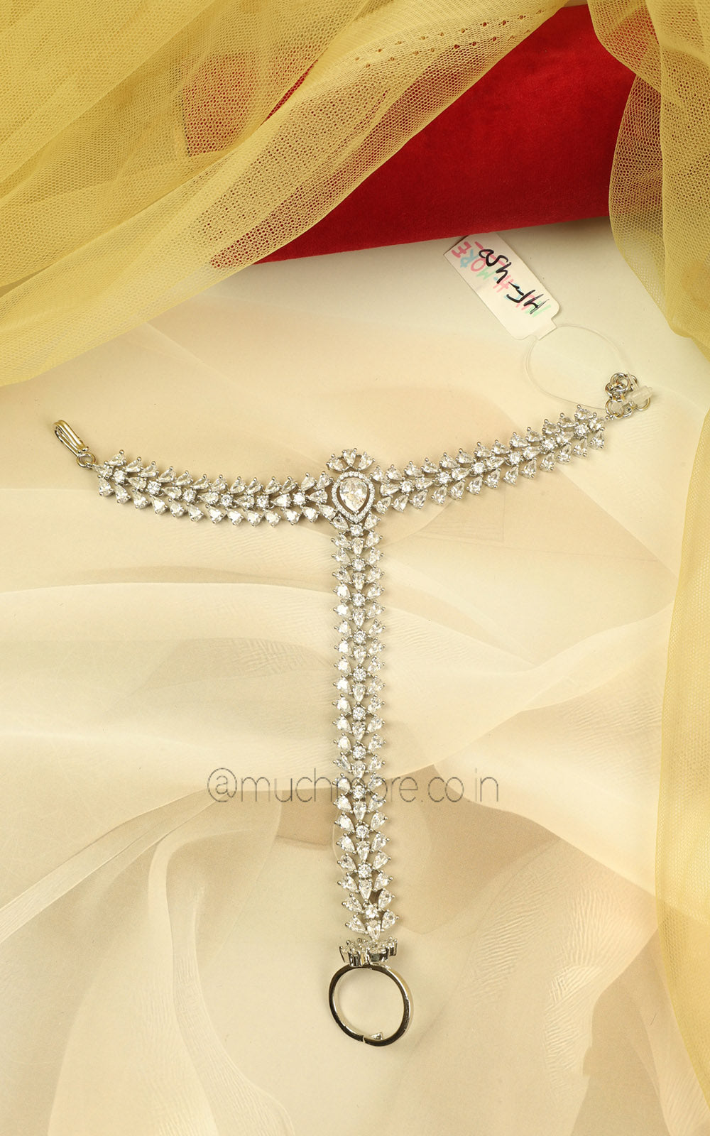 Buy Silver Polish Zircon Diamond Hathphool Ring Bracelet
