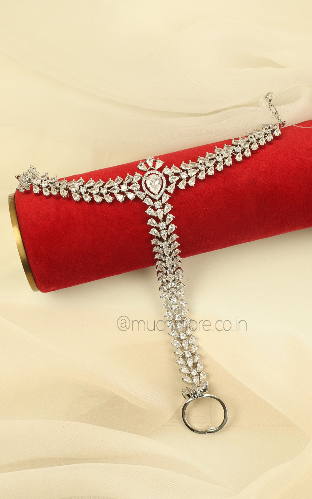 Buy Silver Polish Zircon Diamond Hathphool Ring Bracelet