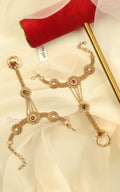 Traditional Gold Look Ruby Green Hathphool For Bridal Hand Jewellery