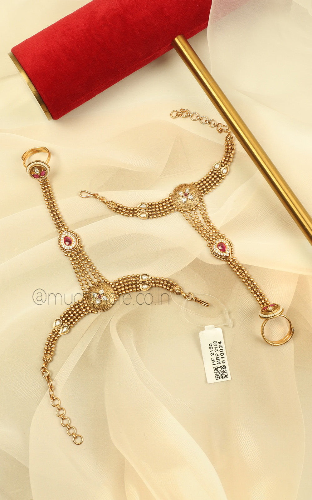 Bridal Ruby Color Gold Look Hathphool Buy Now In India