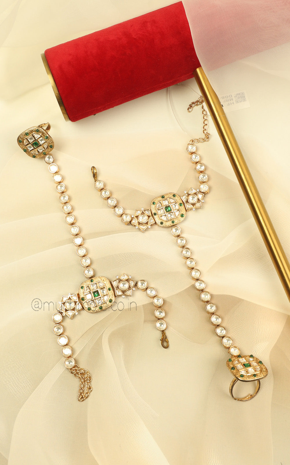 Bridal Hand Accessories With Kundan And Gold Polish HAthphool