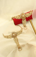 Gold Look Pearl Hathphool Ring Bracelet For Indian Weddings