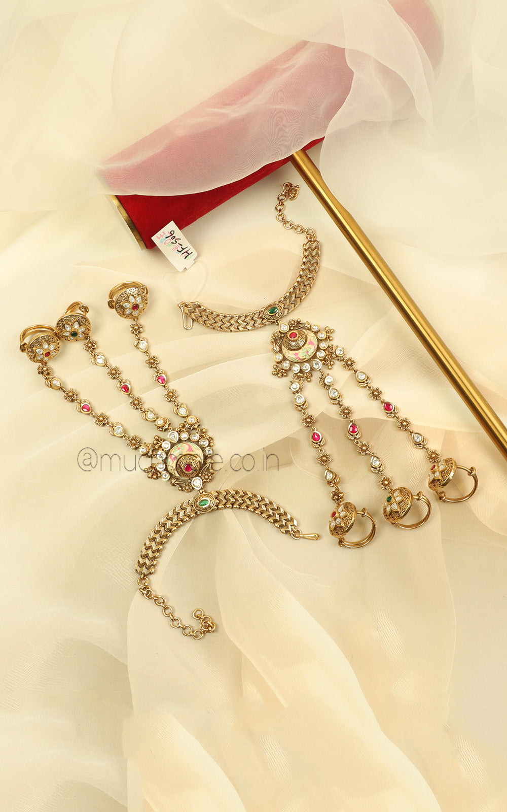Pachangla Style heavy Hathphool For Brides With Meena Work