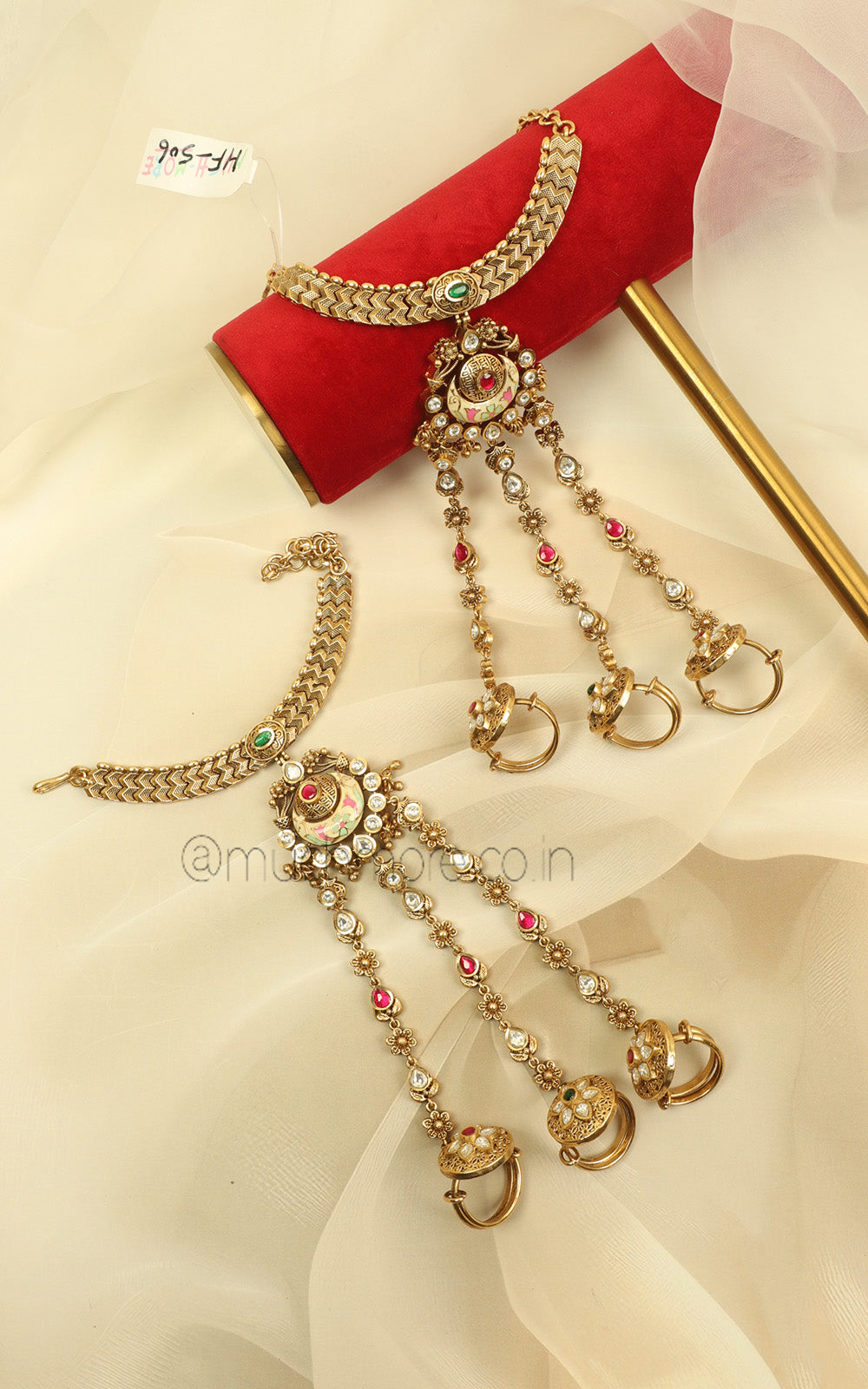 Pachangla Style heavy Hathphool For Brides With Meena Work