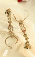 Ruby Green Gold Look Traditional Hathphool For Bride Jewellery