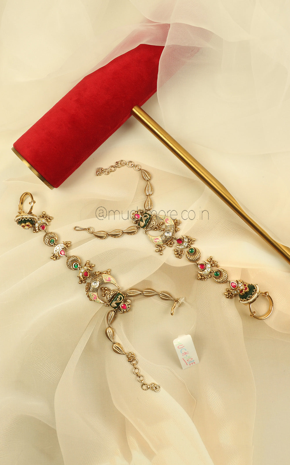 Ruby Green Color Meenakari Hathphool For Brides To Be