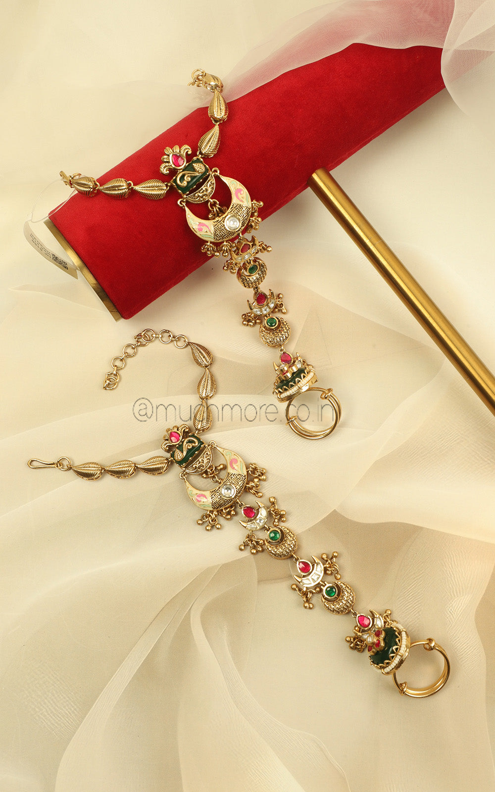 Ruby Green Color Meenakari Hathphool For Brides To Be