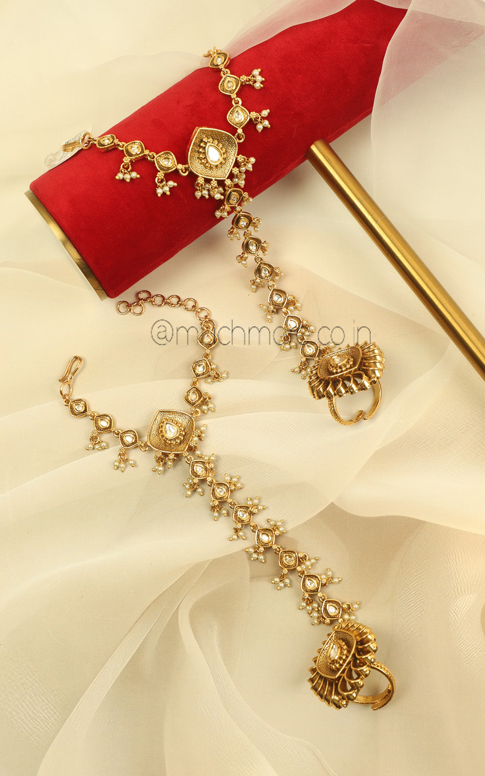Gold Look Hathphool With Pearl Work Buy At Much More