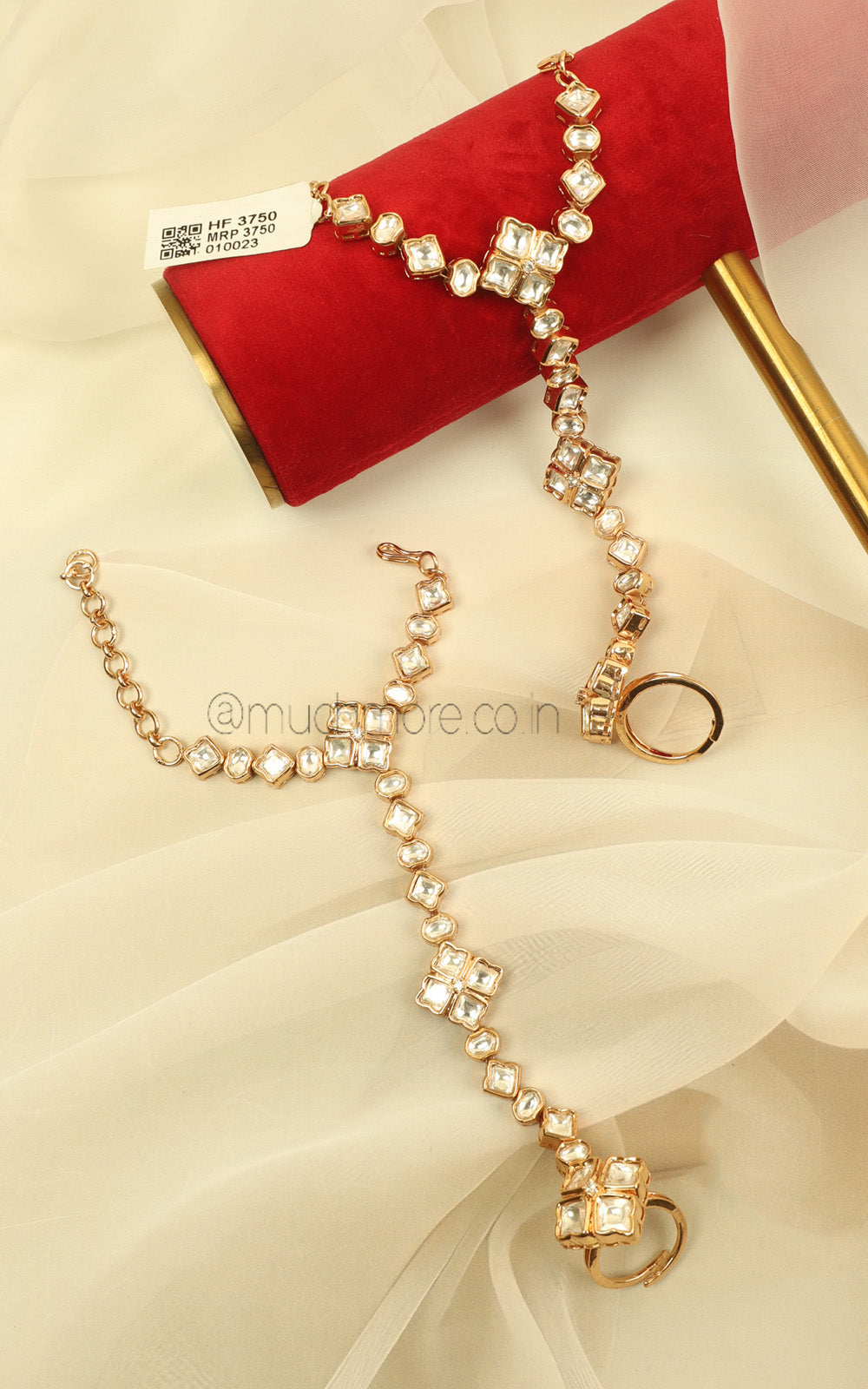Gold Polish Kundan Flower Bridal Hathphool At Much More