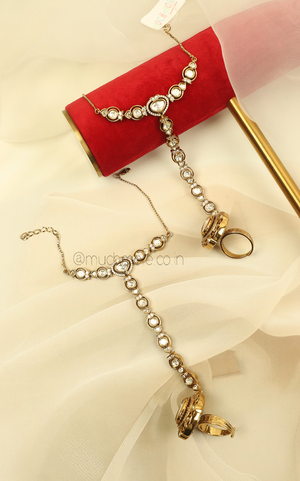 White Polki Diamond Sleek Hathphool Bridal Hand Jewellery