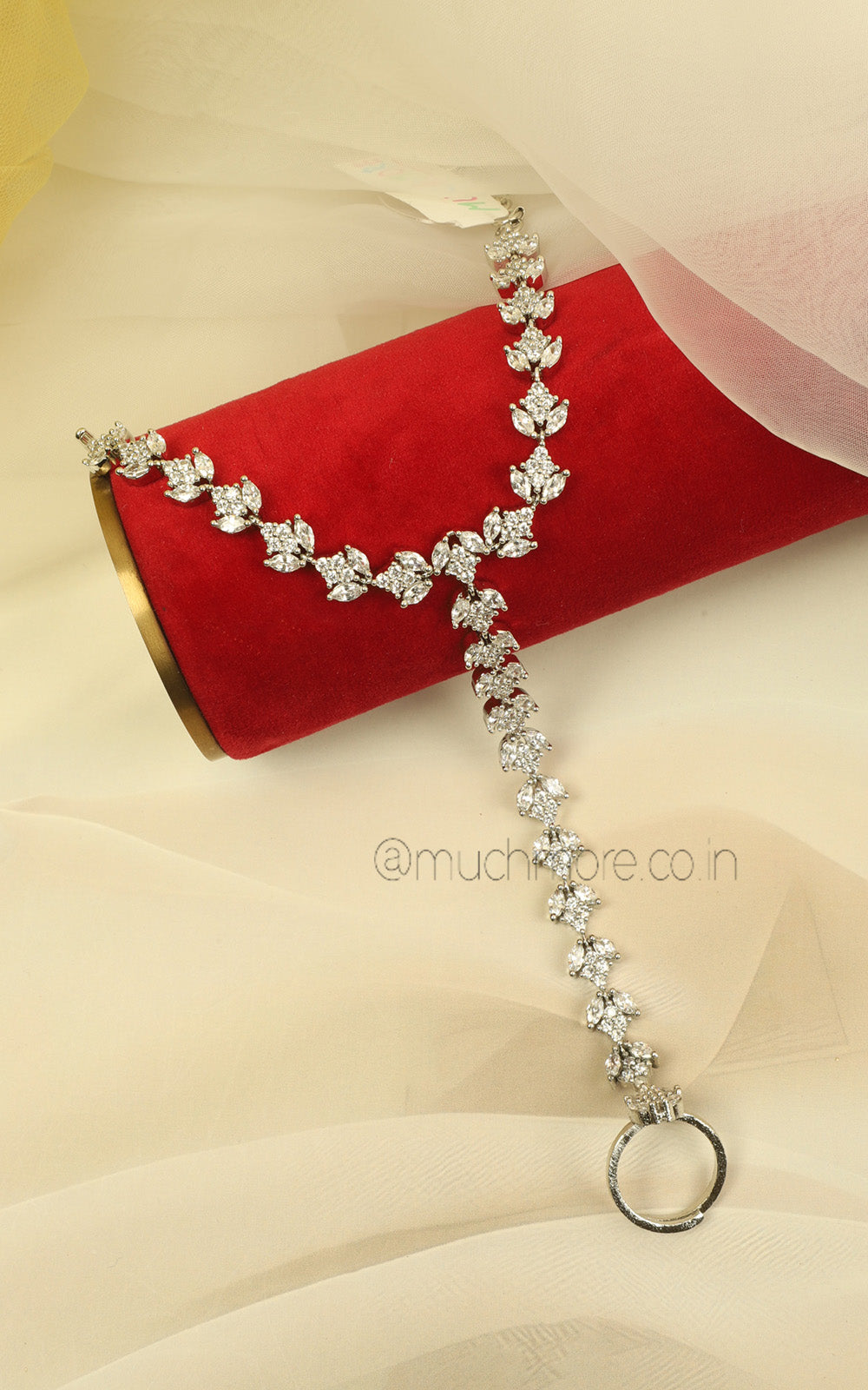 Silver Diamond Zircon Hathphool Bracelet For Women