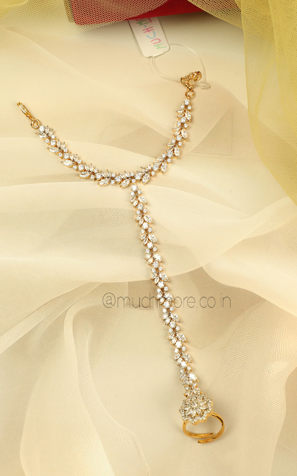 Luxury Gold Polish Zircon Hathphool Ring Bracelet