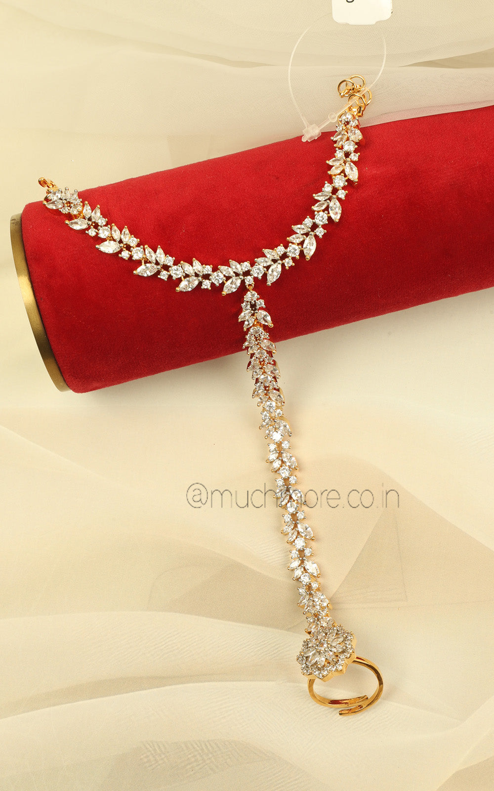 Luxury Gold Polish Zircon Hathphool Ring Bracelet