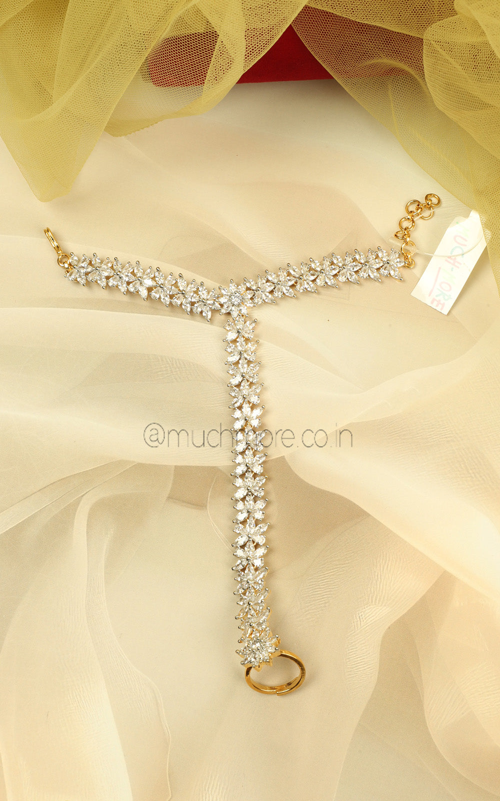 Buy Designer Gold Zircon Diamond Hathphool Ring Bracelet