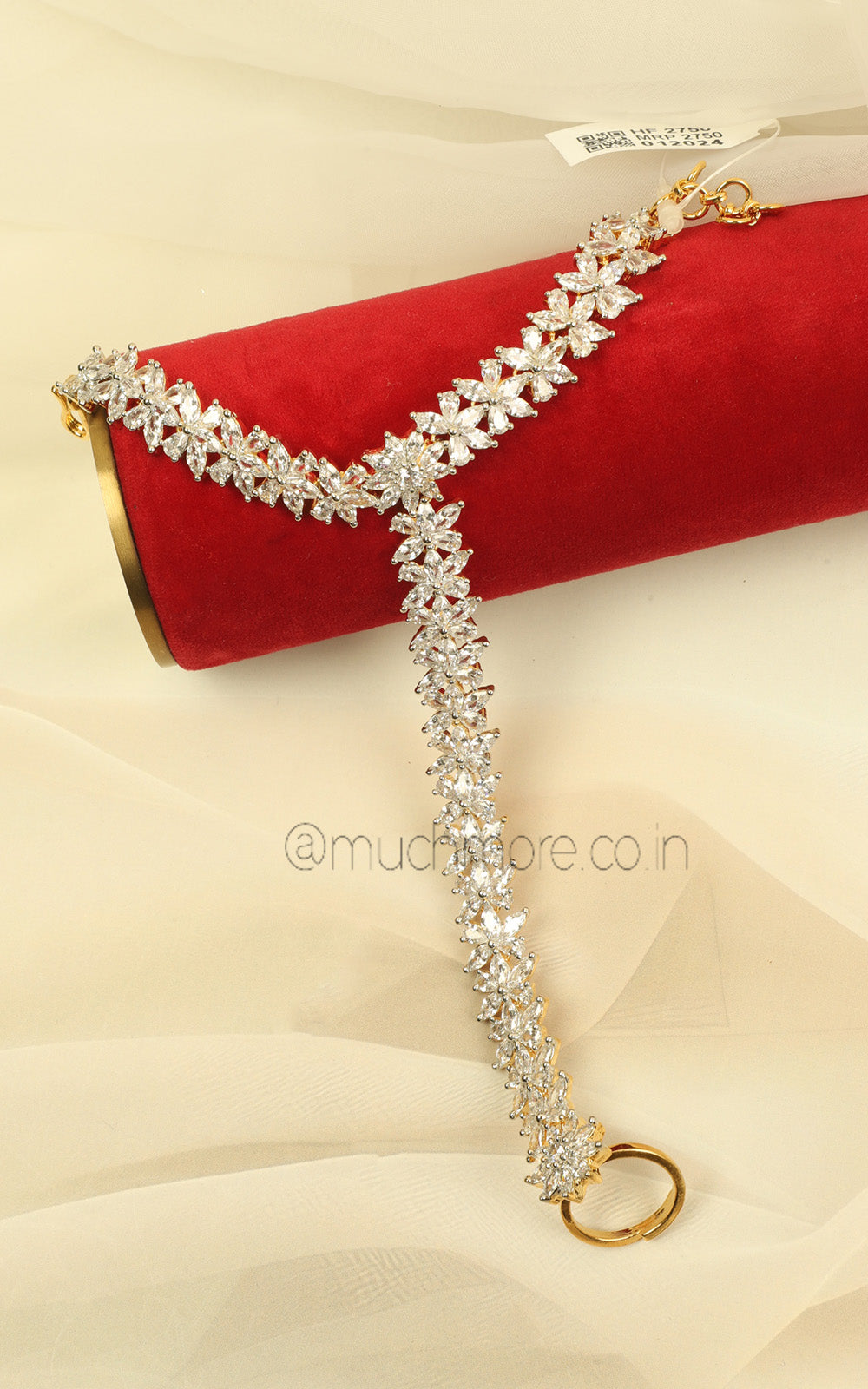 Buy Designer Gold Zircon Diamond Hathphool Ring Bracelet