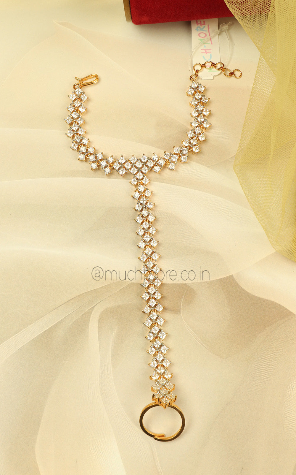 Premium Gold Zircon Diamond Hathphool For Bride To Be
