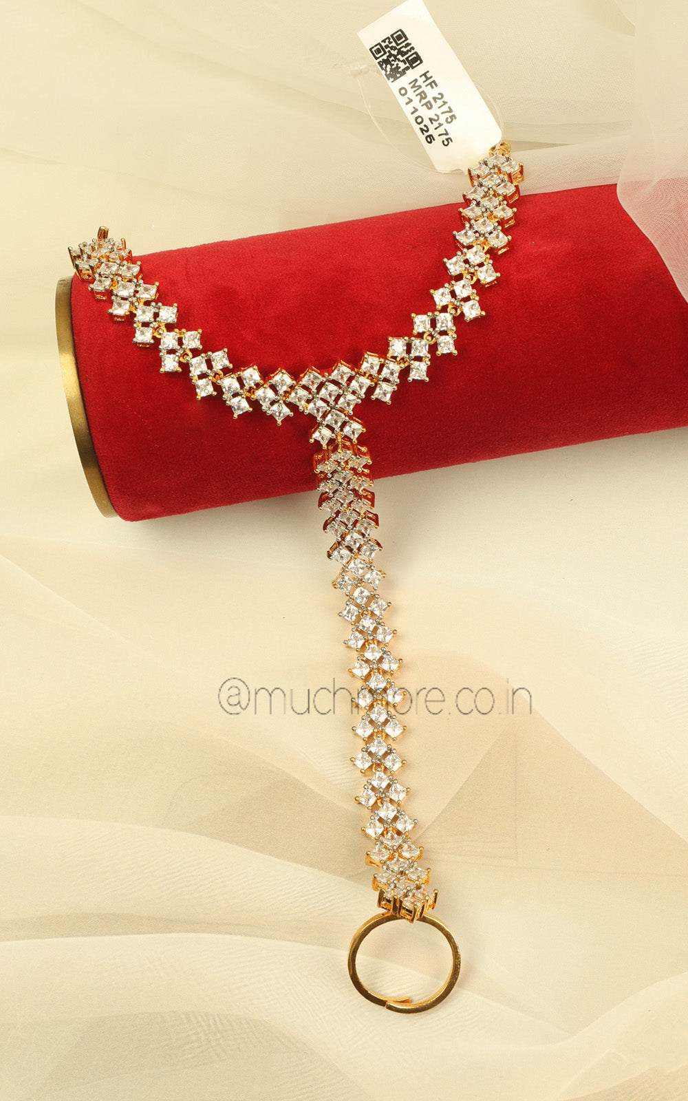 Premium Gold Zircon Diamond Hathphool For Bride To Be