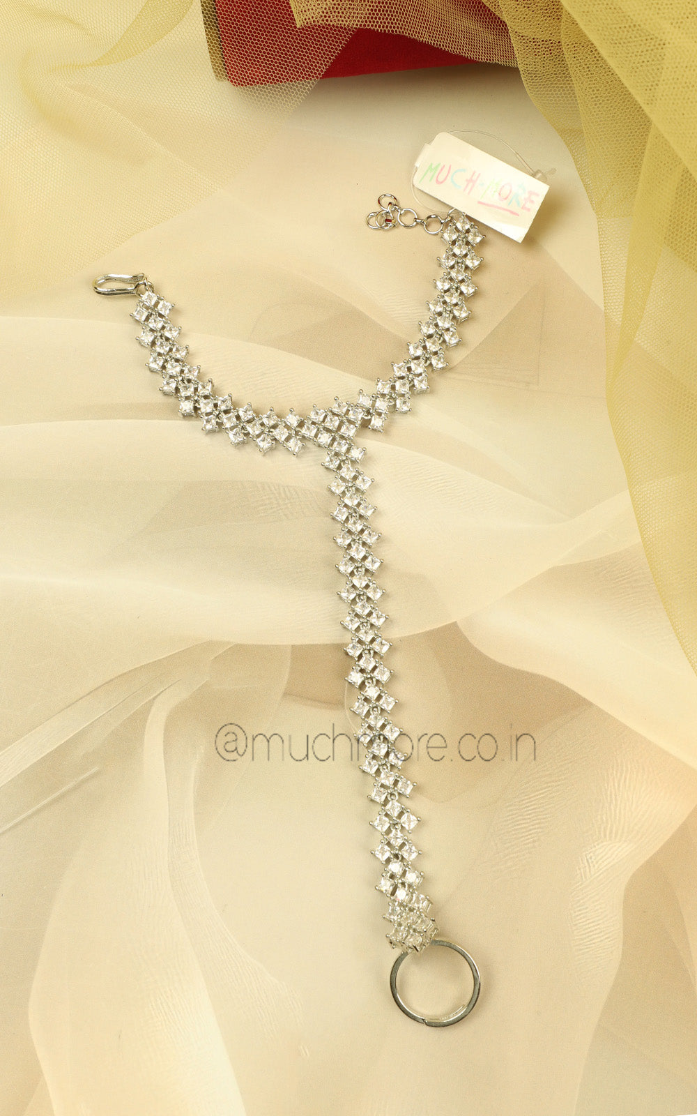 Buy Silver Polish Zircon Hathphool For Brides Online