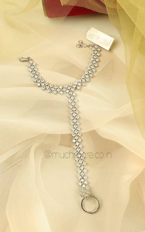 Buy Silver Polish Zircon Hathphool For Brides Online