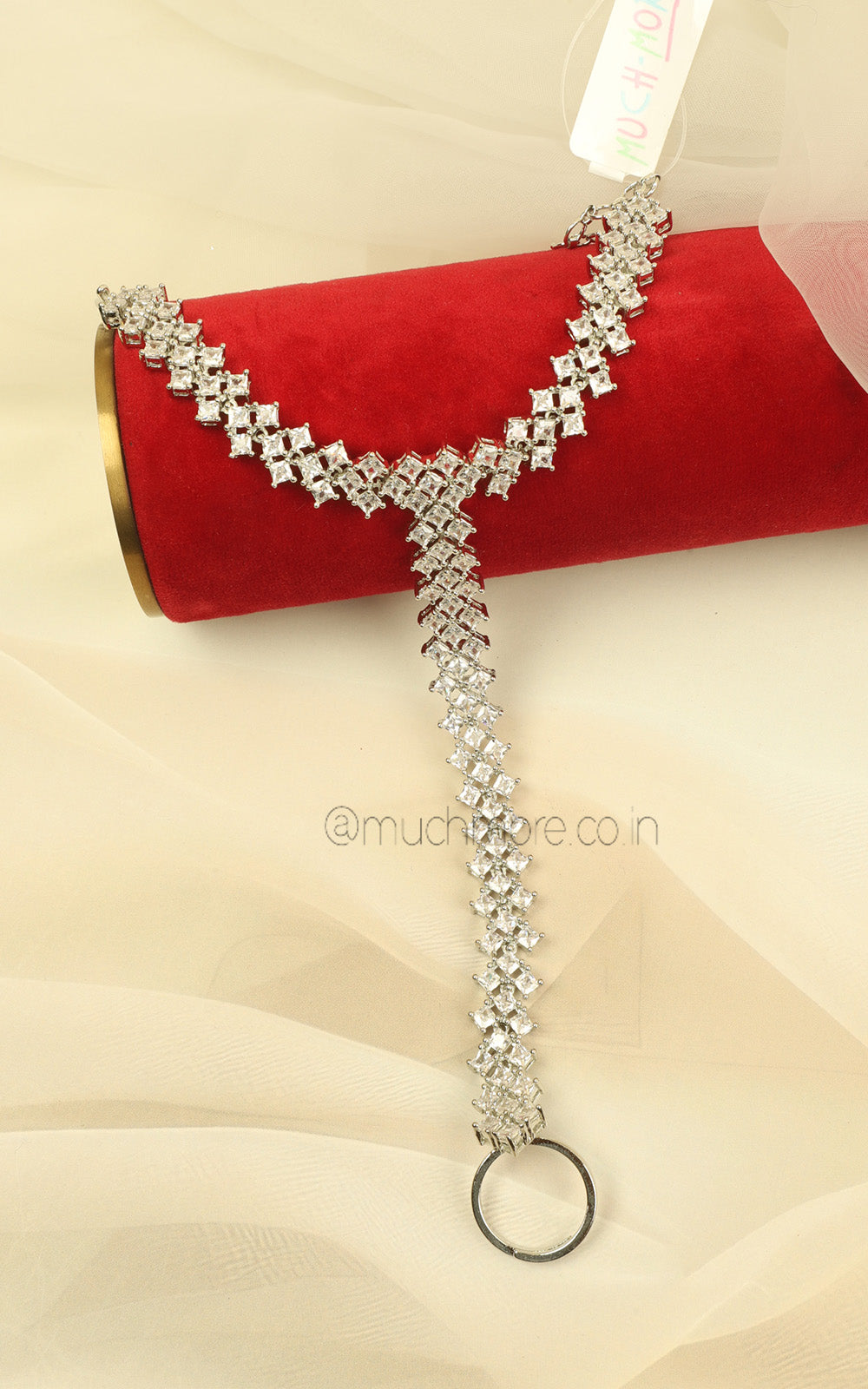Buy Silver Polish Zircon Hathphool For Brides Online